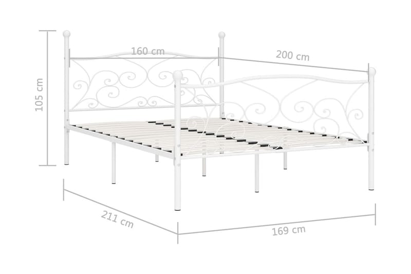 sengestel med lamelbund 160 x 200 cm metal hvid - Hvid - Møbler - Senge - Sengeramme & sengestel