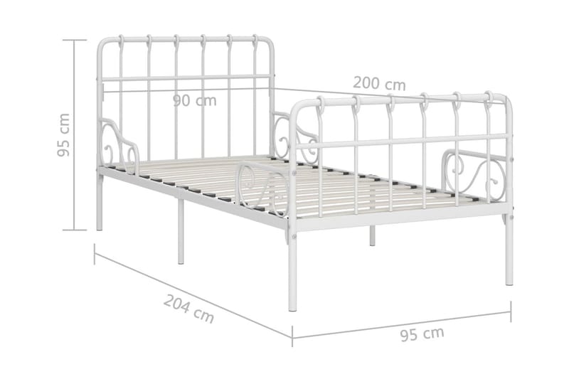 sengestel med lamelbund 90 x 200 cm metal hvid - Hvid - Møbler - Senge - Sengeramme & sengestel