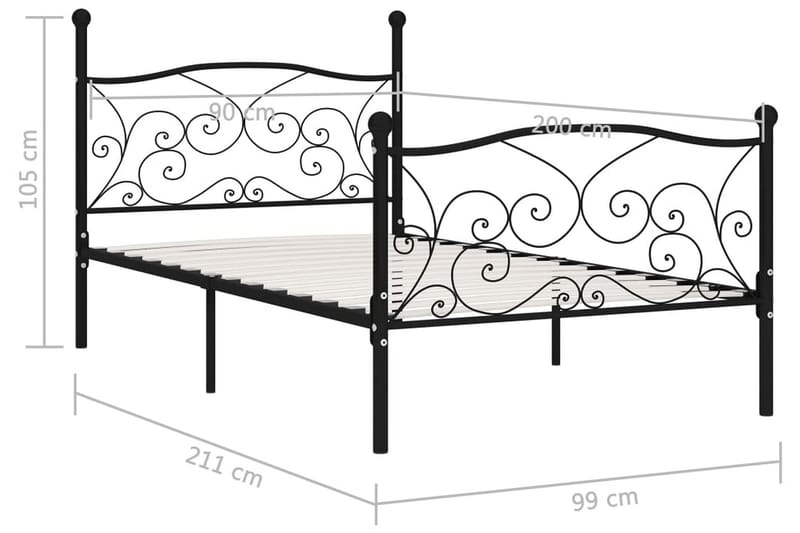 sengestel med lamelbund 90 x 200 cm metal sort - Sort - Møbler - Senge - Sengeramme & sengestel