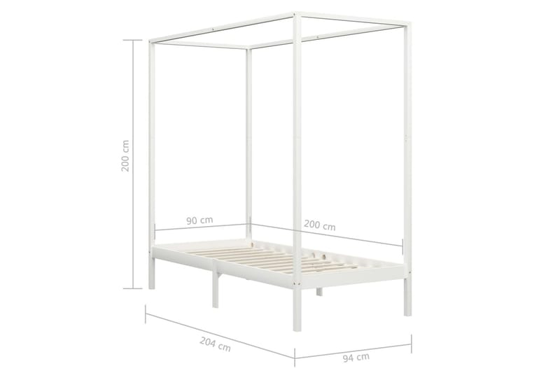 Sengestel Til Himmelseng 90x200 cm Massivt Fyrretræ Hvid - Møbler - Senge - Sengeramme & sengestel