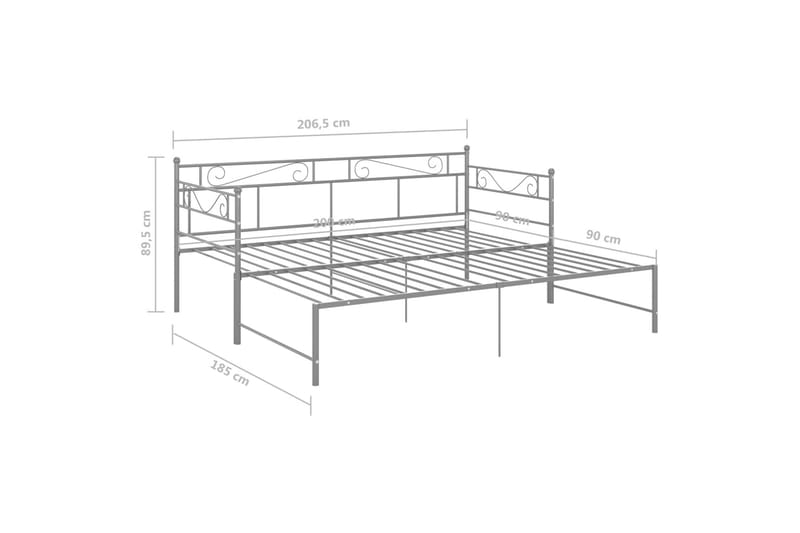 sengestel til udtræksseng 90x200 cm metal grå - Grå - Møbler - Senge - Sengeramme & sengestel