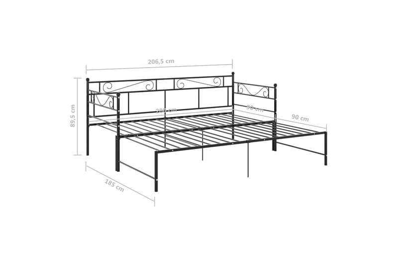 sengestel til udtræksseng 90x200 cm metal sort - Sort - Møbler - Senge - Sengeramme & sengestel