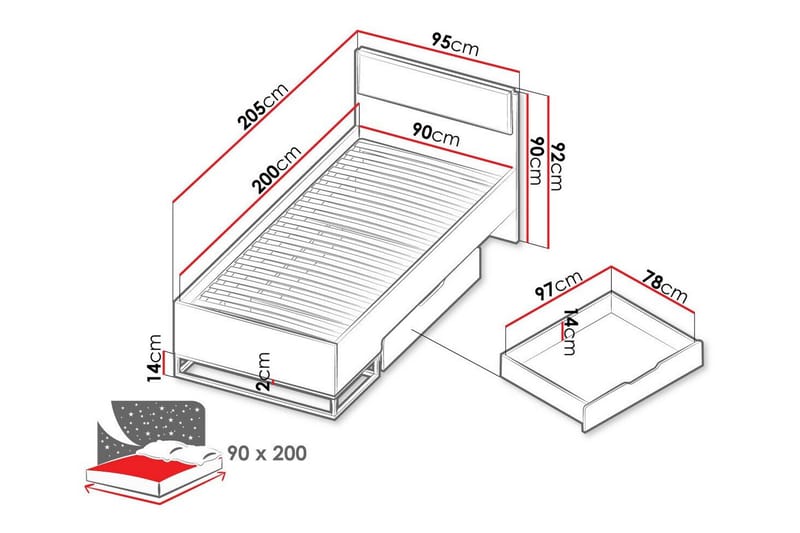 Staffin Sengeramme 90x200 cm - Hvid - Sengeramme & sengestel