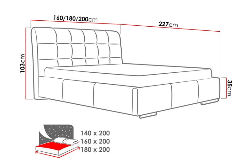 Stavanger Seng med opbevaring 140x200 - Hvid - Møbler - Senge - Sengeramme & sengestel