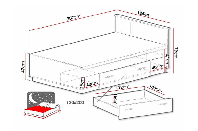 Strathy Sengeramme 120x200 cm - Sort - Møbler - Senge - Sengeramme & sengestel