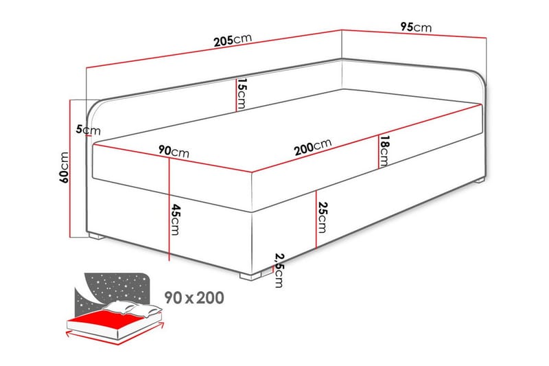 Unona Sengeramme 90x200 cm - Grå/Sort - Møbler - Senge - Sengeramme & sengestel