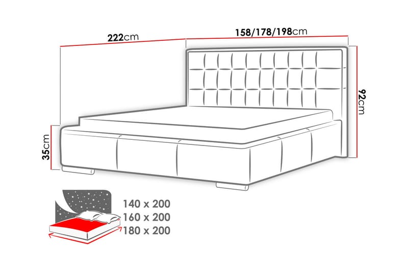 Vento Sengeramme med Opbevaring 140x200 - Hvid - Møbler - Senge - Sengeramme & sengestel