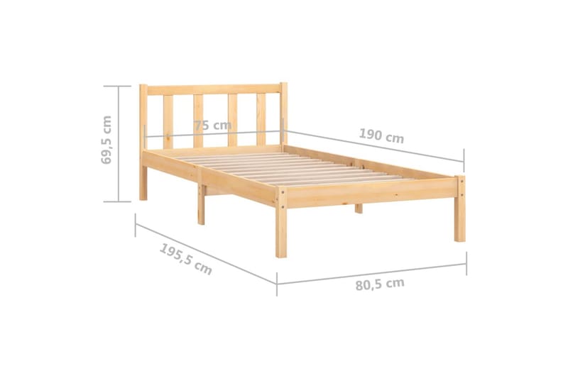 sengestel 75x190 cm UK Small Single massivt fyrretræ sort - Brun - Møbler - Senge - Sengeramme & sengestel