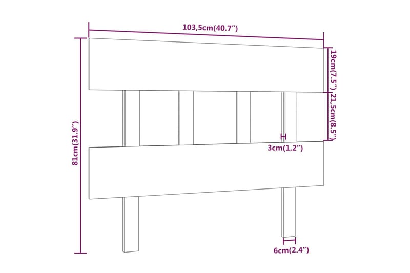 beBasic sengegærde 103,5x3x81 cm massivt fyrretræ - Brun - Møbler - Senge - Sengetilbehør & sengegavl - Sengegavle