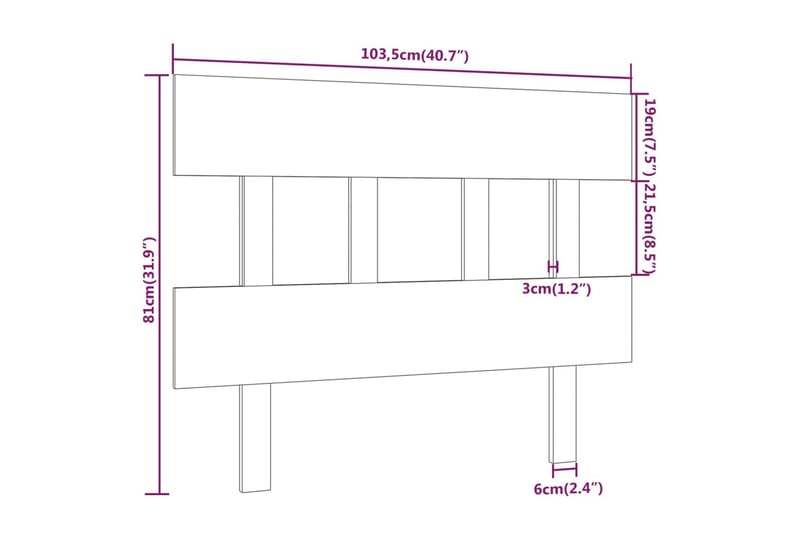 beBasic sengegærde 103,5x3x81 cm massivt fyrretræ hvid - Hvid - Møbler - Senge - Sengetilbehør & sengegavl - Sengegavle