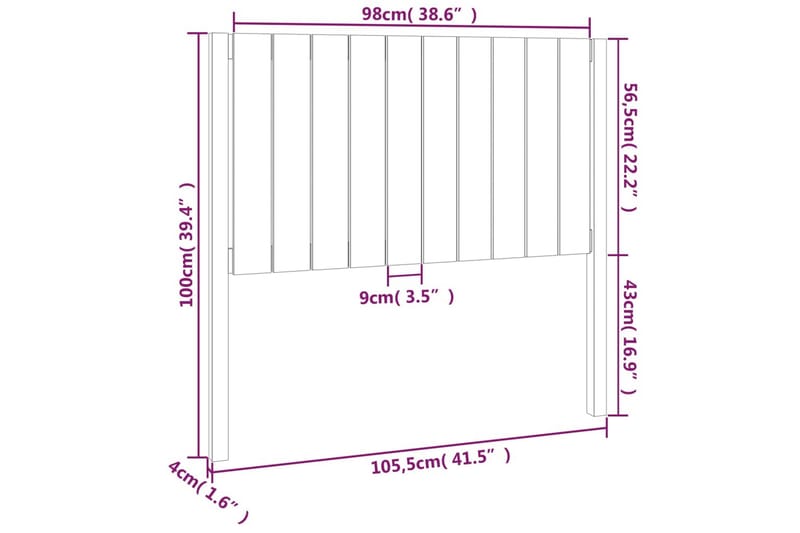 beBasic sengegærde 105,5x4x100 cm massivt fyrretræ hvid - Hvid - Møbler - Senge - Sengetilbehør & sengegavl - Sengegavle