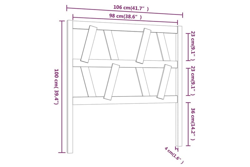 beBasic sengegærde 106x4x100 cm massivt fyrretræ - Brun - Møbler - Senge - Sengetilbehør & sengegavl - Sengegavle