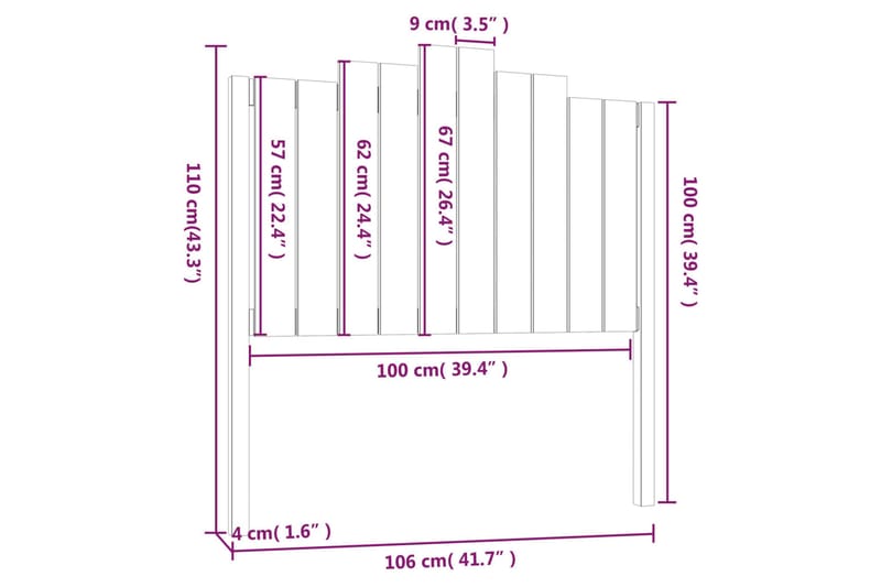 beBasic sengegærde 106x4x110 cm massivt fyrretræ - Brun - Møbler - Senge - Sengetilbehør & sengegavl - Sengegavle