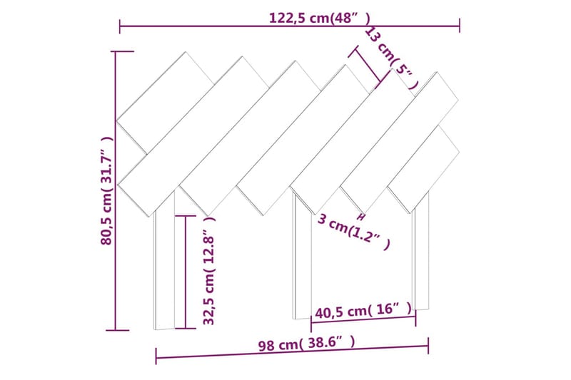 beBasic sengegærde 122,5x3x80,5 cm massivt fyrretræ - Brun - Møbler - Senge - Sengetilbehør & sengegavl - Sengegavle