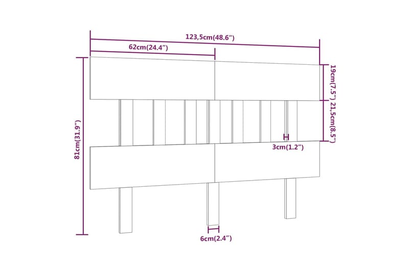 beBasic sengegærde 123,5x3x81 cm massivt fyrretræ - Brun - Møbler - Senge - Sengetilbehør & sengegavl - Sengegavle