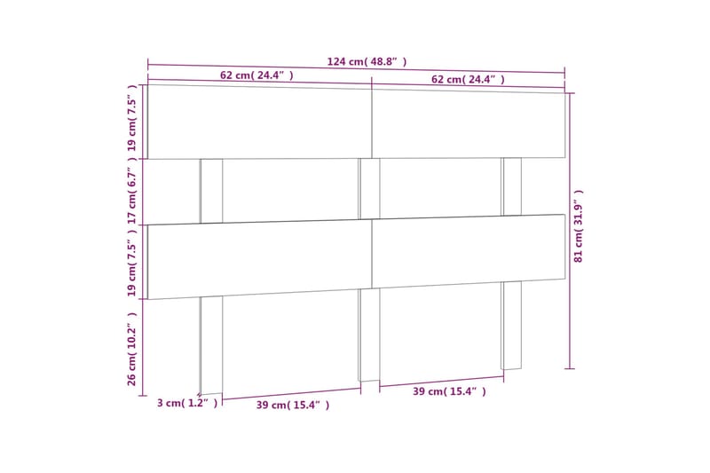 beBasic sengegærde 124x3x81 cm massivt fyrretræ - Brun - Møbler - Senge - Sengetilbehør & sengegavl - Sengegavle