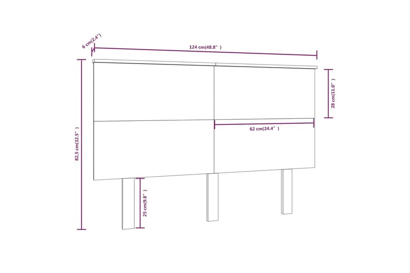 beBasic sengegærde 124x6x82,5 cm massivt fyrretræ - Brun - Møbler - Senge - Sengetilbehør & sengegavl - Sengegavle