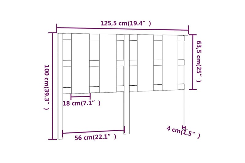 beBasic sengegærde 125,5x4x100 cm massivt fyrretræ - Brun - Møbler - Senge - Sengetilbehør & sengegavl - Sengegavle