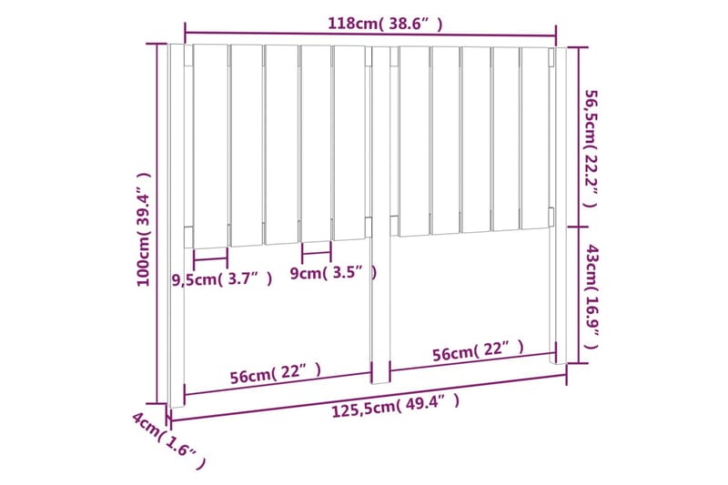 beBasic sengegærde 125,5x4x100 cm massivt fyrretræ - Brun - Møbler - Senge - Sengetilbehør & sengegavl - Sengegavle