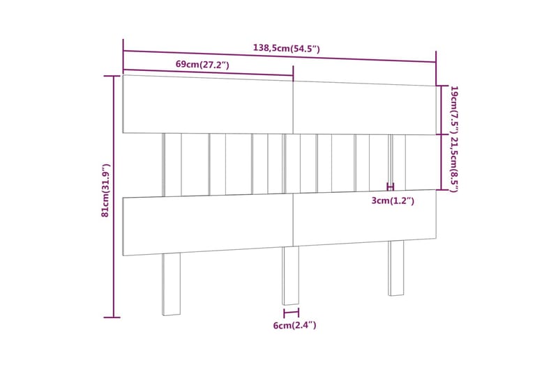 beBasic sengegærde 138,5x3x81 cm massivt fyrretræ hvid - Hvid - Møbler - Senge - Sengetilbehør & sengegavl - Sengegavle