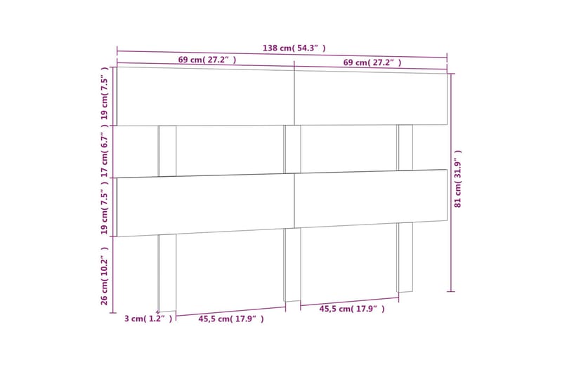 beBasic sengegærde 138x3x81 cm massivt fyrretræ - Brun - Møbler - Senge - Sengetilbehør & sengegavl - Sengegavle