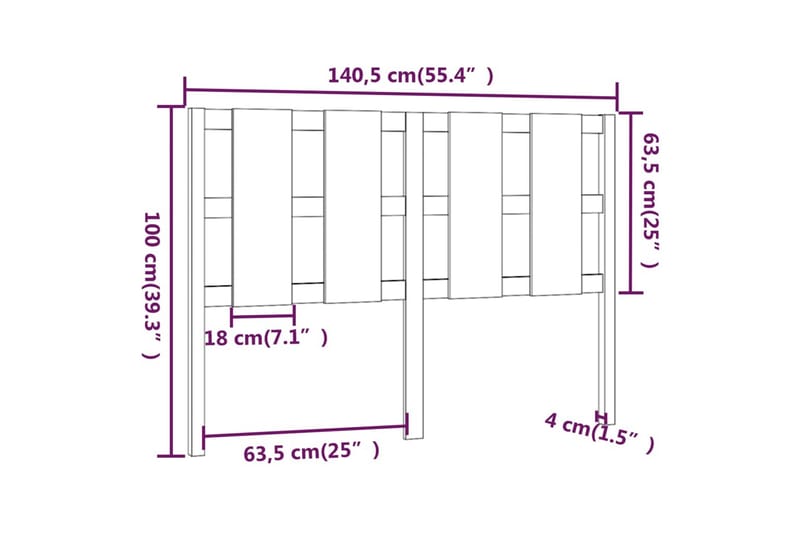 beBasic sengegærde 140,5x4x100 cm massivt fyrretræ - Brun - Møbler - Senge - Sengetilbehør & sengegavl - Sengegavle