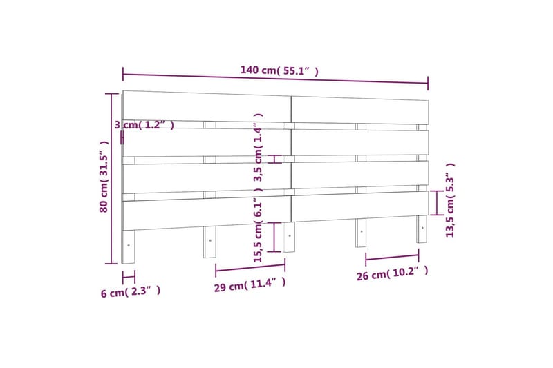 beBasic sengegærde 140x3x80 cm massivt fyrretræ - Brun - Møbler - Senge - Sengetilbehør & sengegavl - Sengegavle