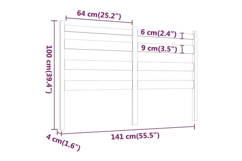 beBasic sengegærde 141x4x100 cm massivt fyrretræ - Brun - Møbler - Senge - Sengetilbehør & sengegavl - Sengegavle