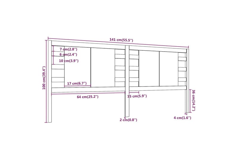 beBasic sengegærde 141x4x100 cm massivt fyrretræ - Brun - Møbler - Senge - Sengetilbehør & sengegavl - Sengegavle