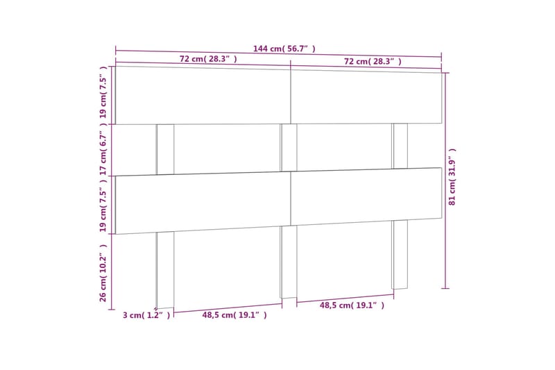 beBasic sengegærde 144x3x81 cm massivt fyrretræ - Brun - Møbler - Senge - Sengetilbehør & sengegavl - Sengegavle