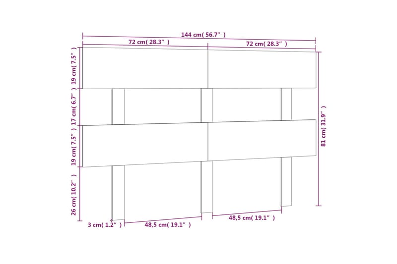 beBasic sengegærde 144x3x81 cm massivt fyrretræ hvid - Hvid - Møbler - Senge - Sengetilbehør & sengegavl - Sengegavle