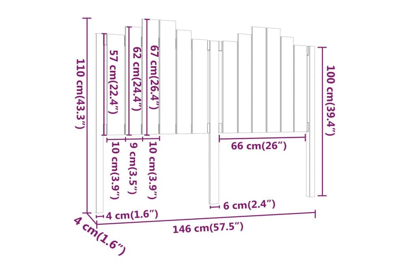 beBasic sengegærde 146x4x110 cm massivt fyrretræ - Brun - Møbler - Senge - Sengetilbehør & sengegavl - Sengegavle