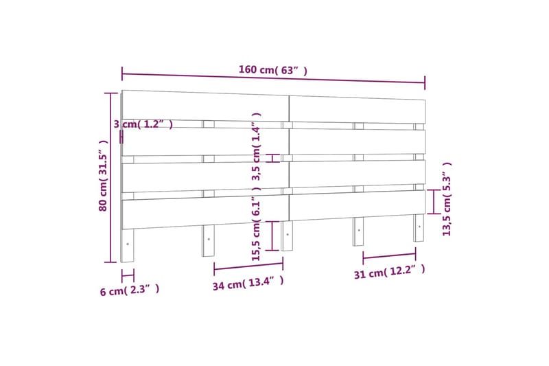 beBasic sengegærde 160x3x80 cm massivt fyrretræ - Brun - Møbler - Senge - Sengetilbehør & sengegavl - Sengegavle