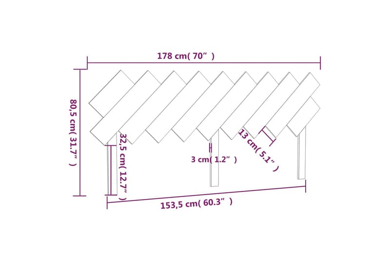 beBasic sengegærde 178x3x80,5 cm massivt fyrretræ - Brun - Møbler - Senge - Sengetilbehør & sengegavl - Sengegavle