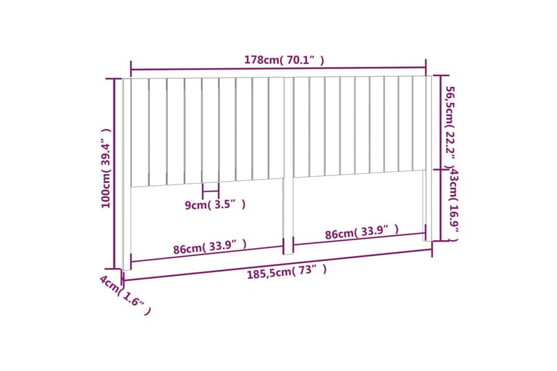 beBasic sengegærde 185,5x4x100 cm massivt fyrretræ - Møbler - Senge - Sengetilbehør & sengegavl - Sengegavle