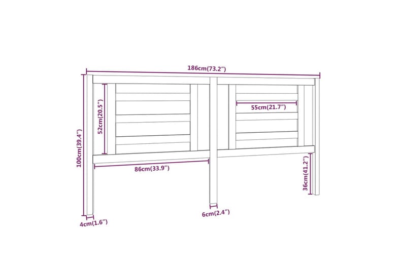 beBasic sengegærde 186x4x100 cm massivt fyrretræ - Brun - Møbler - Senge - Sengetilbehør & sengegavl - Sengegavle