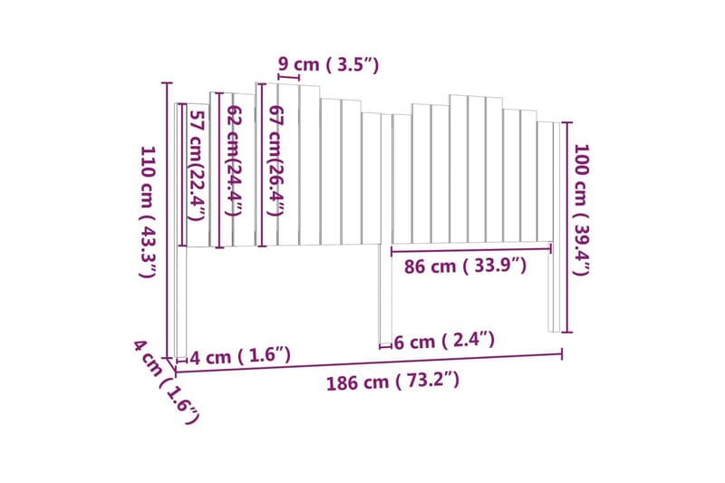 beBasic sengegærde 186x4x110 cm massivt fyrretræ - Brun - Møbler - Senge - Sengetilbehør & sengegavl - Sengegavle