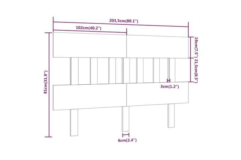 beBasic sengegærde 203,5x3x81 cm massivt fyrretræ - Brun - Møbler - Senge - Sengetilbehør & sengegavl - Sengegavle