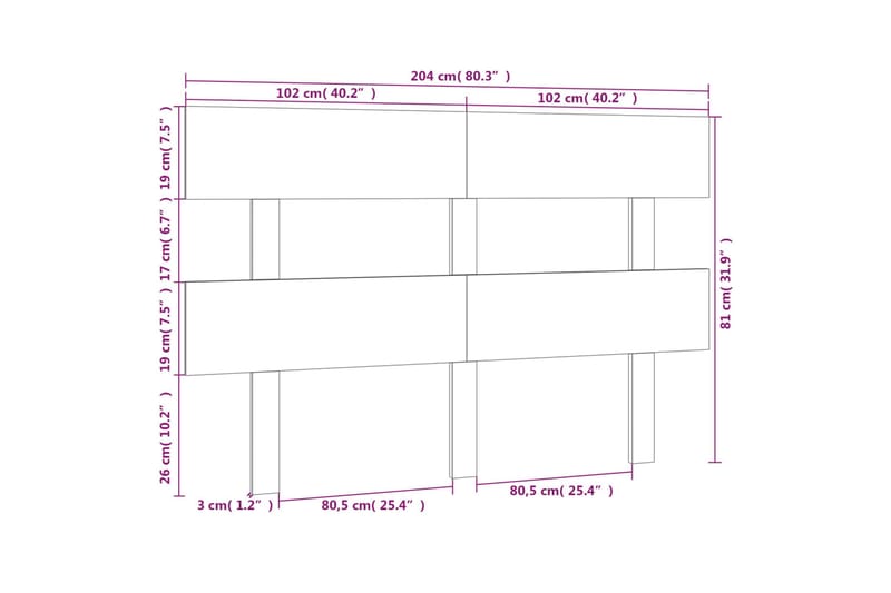 beBasic sengegærde 204x3x81 cm massivt fyrretræ - Brun - Møbler - Senge - Sengetilbehør & sengegavl - Sengegavle