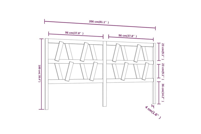 beBasic sengegærde 206x4x100 cm massivt fyrretræ hvid - Hvid - Møbler - Senge - Sengetilbehør & sengegavl - Sengegavle