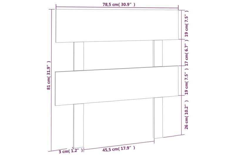 beBasic sengegærde 78,5x3x81 cm massivt fyrretræ - Brun - Møbler - Senge - Sengetilbehør & sengegavl - Sengegavle