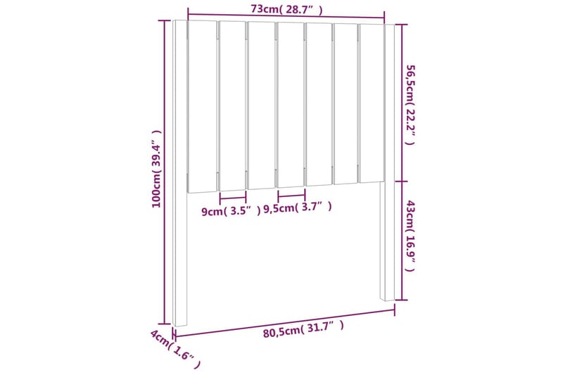 beBasic sengegærde 80,5x4x100 cm massivt fyrretræ hvid - Hvid - Møbler - Senge - Sengetilbehør & sengegavl - Sengegavle