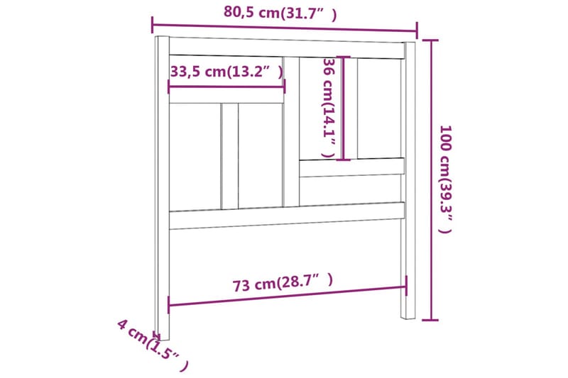 beBasic sengegærde 80,5x4x100 cm massivt fyrretræ sort - Sort - Møbler - Senge - Sengetilbehør & sengegavl - Sengegavle