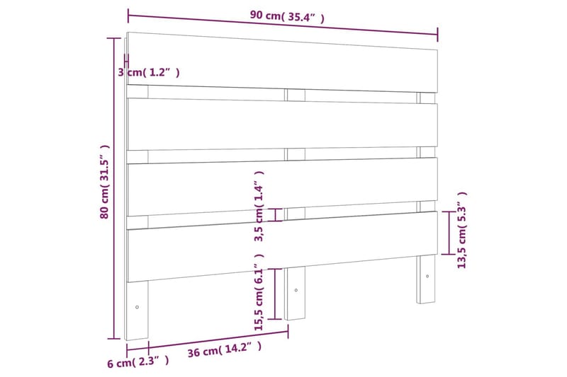 beBasic sengegærde 90x3x80 cm massivt fyrretræ hvid - Hvid - Møbler - Senge - Sengetilbehør & sengegavl - Sengegavle