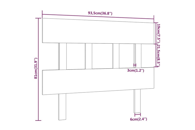 beBasic sengegærde 93,5x3x81 cm massivt fyrretræ sort - Sort - Møbler - Senge - Sengetilbehør & sengegavl - Sengegavle