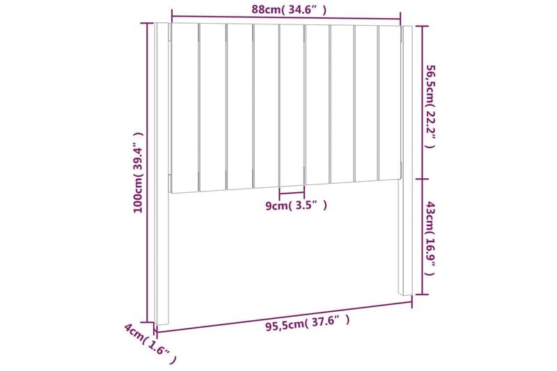 beBasic sengegærde 95,5x4x100 cm massivt fyrretræ hvid - Hvid - Møbler - Senge - Sengetilbehør & sengegavl - Sengegavle