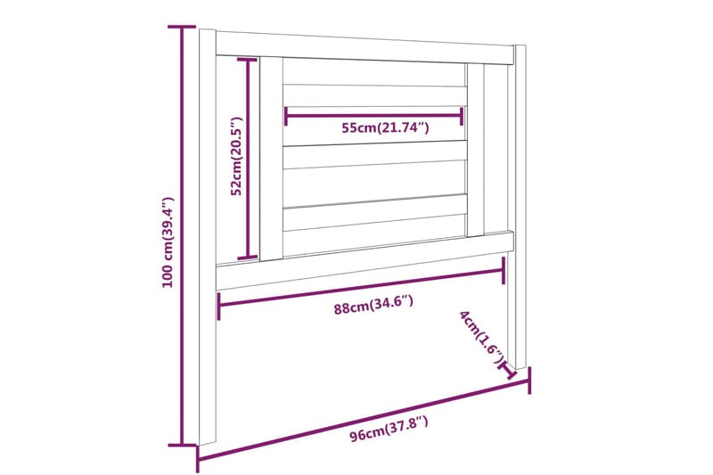 beBasic sengegærde 96x4x100 cm massivt fyrretræ - Brun - Møbler - Senge - Sengetilbehør & sengegavl - Sengegavle