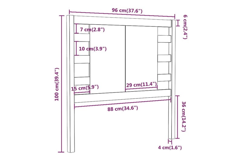 beBasic sengegærde 96x4x100 cm massivt fyrretræ sort - Sort - Møbler - Senge - Sengetilbehør & sengegavl - Sengegavle