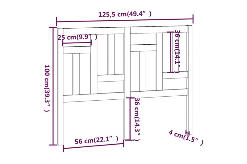 beBasic sengegavl 125,5x4x100 cm massivt fyrretræ - Brun - Møbler - Senge - Sengetilbehør & sengegavl - Sengegavle