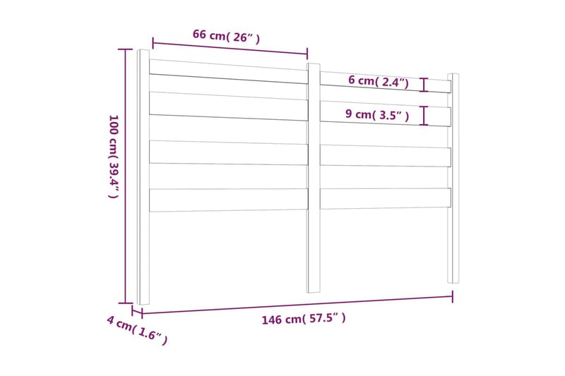 beBasic sengegavl 146x4x100 cm massivt fyrretræ - Brun - Møbler - Senge - Sengetilbehør & sengegavl - Sengegavle